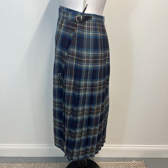 O'Neil of Dublin Wrap Skirt Women's Size 10 Blue Brown Plaid Wool Pleated Fringe - Picture 9 of 11